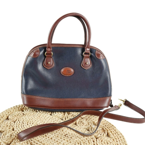 CL America Handbags - Tan & Navy Blue Leather Handbag luxury look